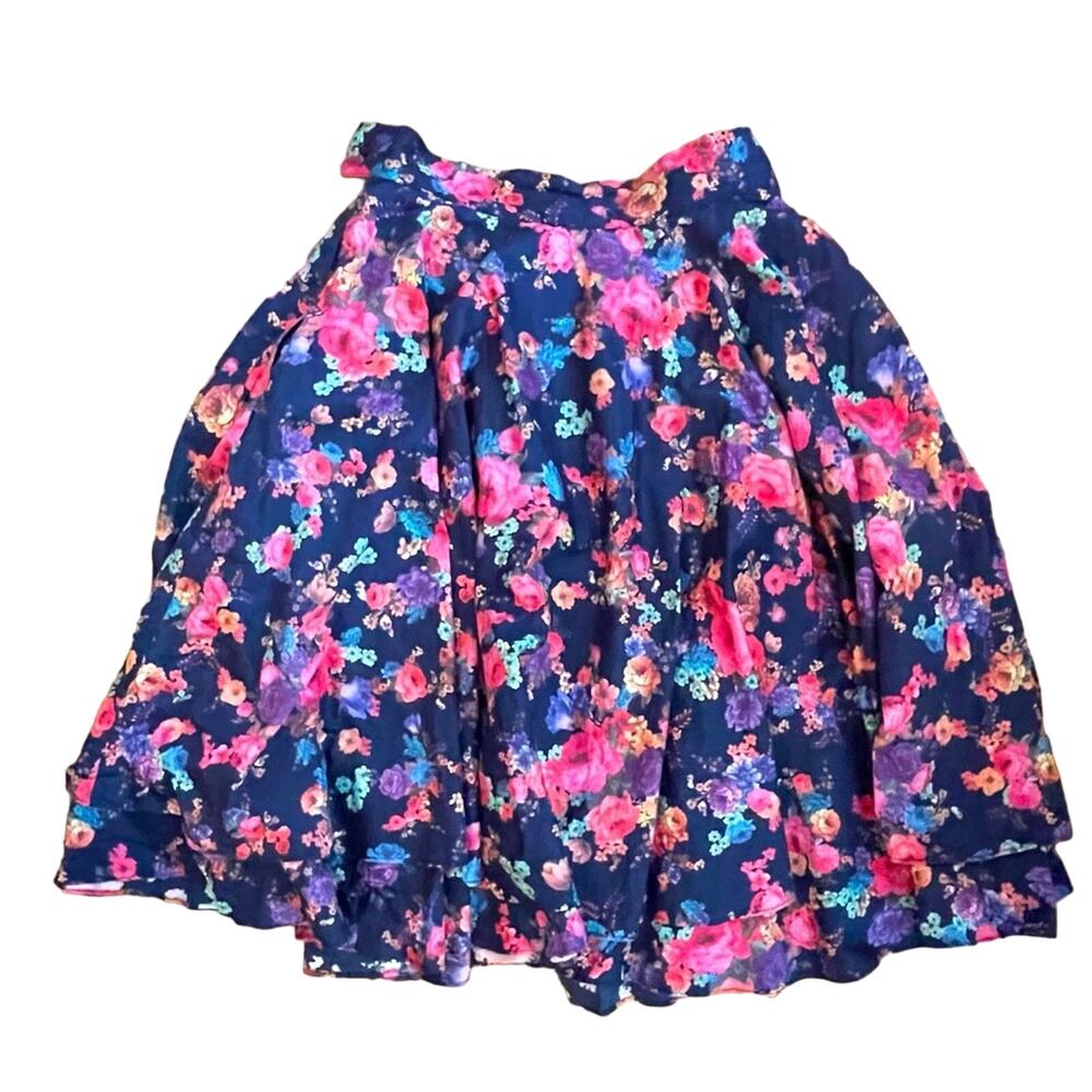 Navy Floral Midi Circle Skirt Size M with Pockets!